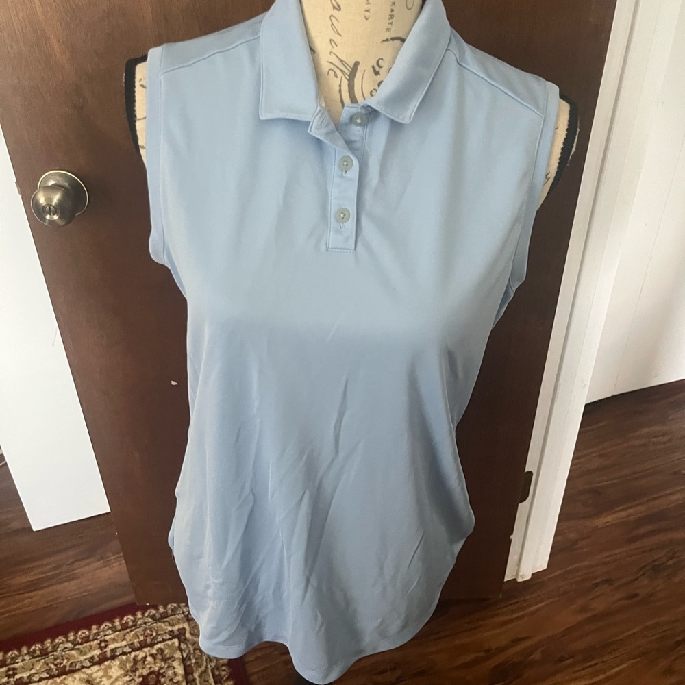 Nike Dri Fit Golf Blue Sleeveless Polo Shirt Athletic Style
